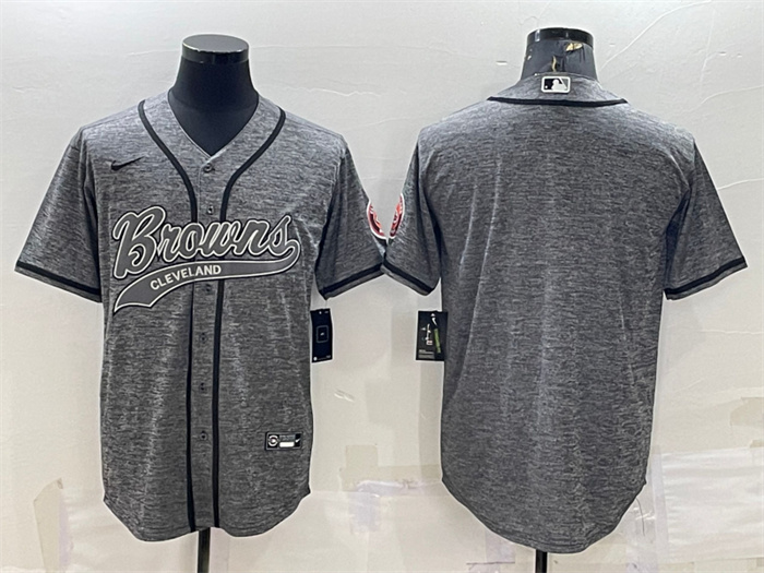 Men's Cleveland Browns Blank Grey With Patch Cool Base Stitched Baseball Jersey Men's Cleveland Browns Blank Grey With Patch Cool Base Stitched Baseball Jersey
