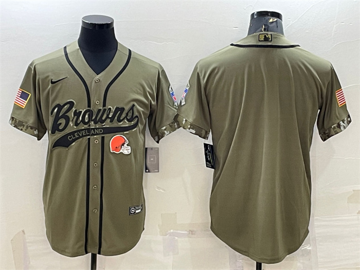 Men's Cleveland Browns Blank Olive 2022 Salute To Service Cool Base Stitched Baseball Jersey Men's Cleveland Browns Blank Olive 2022 Salute To Service Cool Base Stitched Baseball Jersey