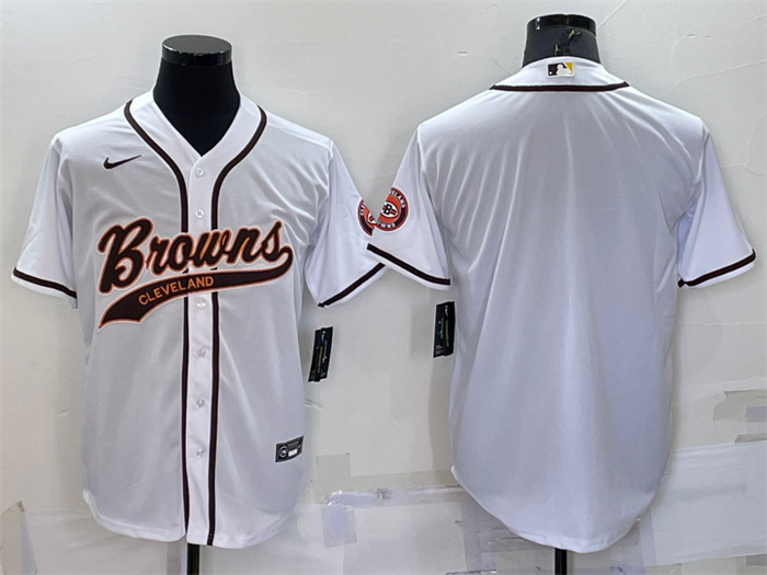 Men's Cleveland Browns Blank White With Patch Cool Base Stitched Baseball Jersey Men's Cleveland Browns Blank White With Patch Cool Base Stitched Baseball Jersey