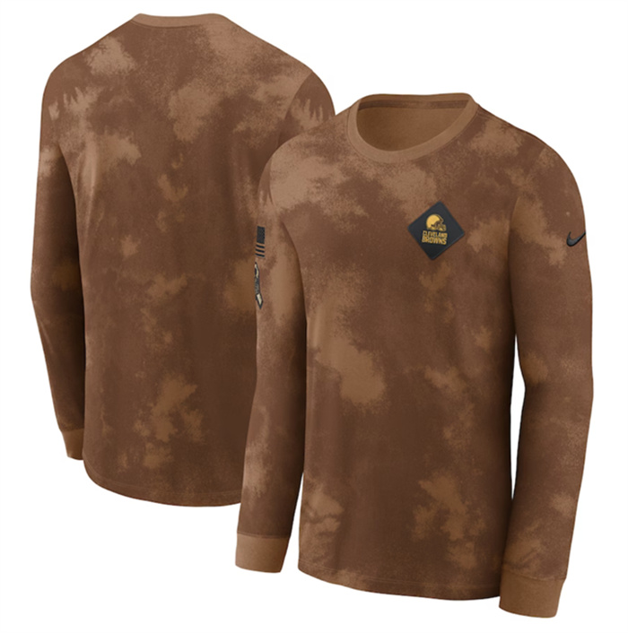 Men's Cleveland Browns Brown 2023 Salute To Service Long Sleeve T-Shirt Men's Cleveland Browns Brown 2023 Salute To Service Long Sleeve T-Shirt