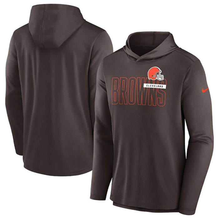 Men's Cleveland Browns Brown Lightweight Performance Hooded Long Sleeve T-Shirt Men's Cleveland Browns Brown Lightweight Performance Hooded Long Sleeve T-Shirt