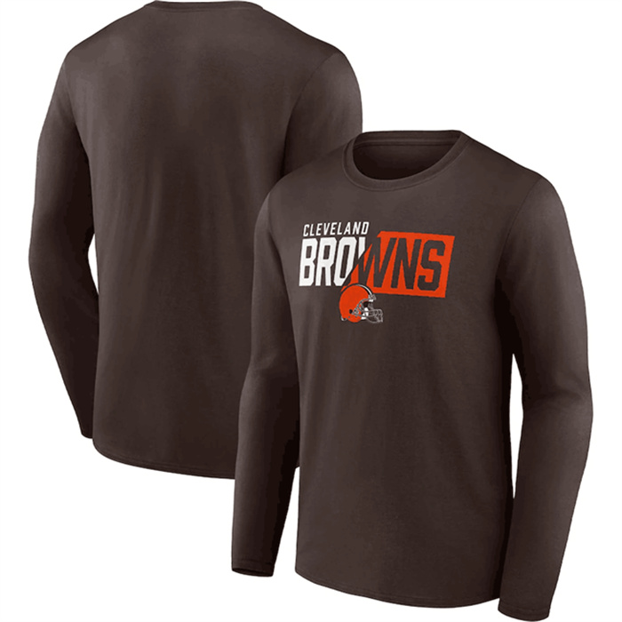 Men's Cleveland Browns Brown One Two Long Sleeve T-Shirt Men's Cleveland Browns Brown One Two Long Sleeve T-Shirt