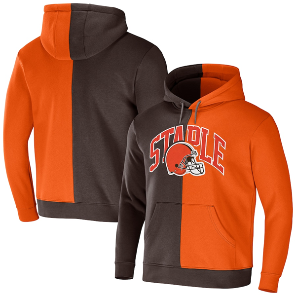 Men's Cleveland Browns Brown Orange Split Logo Pullover Hoodie Men's Cleveland Browns Brown Orange Split Logo Pullover Hoodie