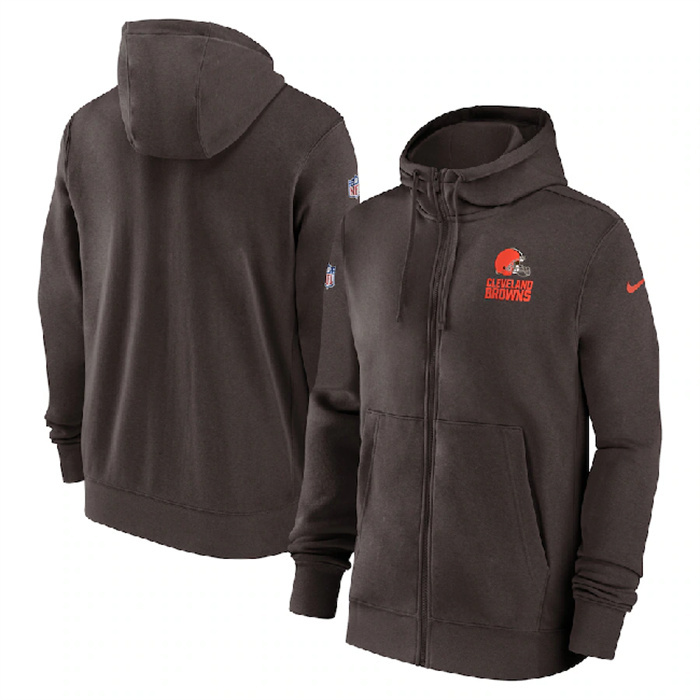 Men's Cleveland Browns Brown Sideline Club Performance Full-Zip Hoodie Men's Cleveland Browns Brown Sideline Club Performance Full-Zip Hoodie
