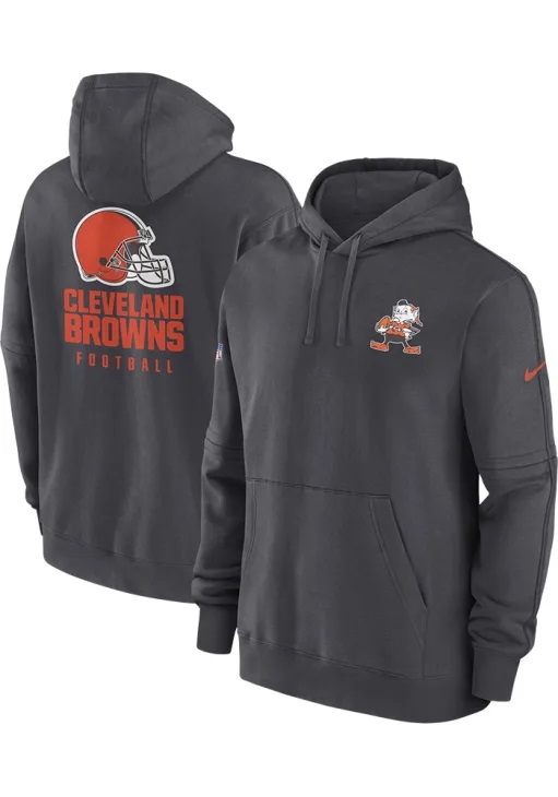 Men's Cleveland Browns Charcoal Sideline Club Fleece Long Sleeve Hoodie Men's Cleveland Browns Charcoal Sideline Club Fleece Long Sleeve Hoodie