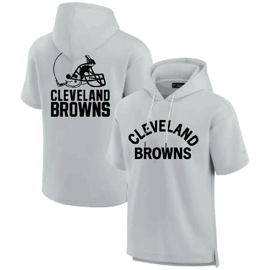 Men's Cleveland Browns Gray Super Soft Fleece Short Sleeve Hoodie Men's Cleveland Browns Gray Super Soft Fleece Short Sleeve Hoodie
