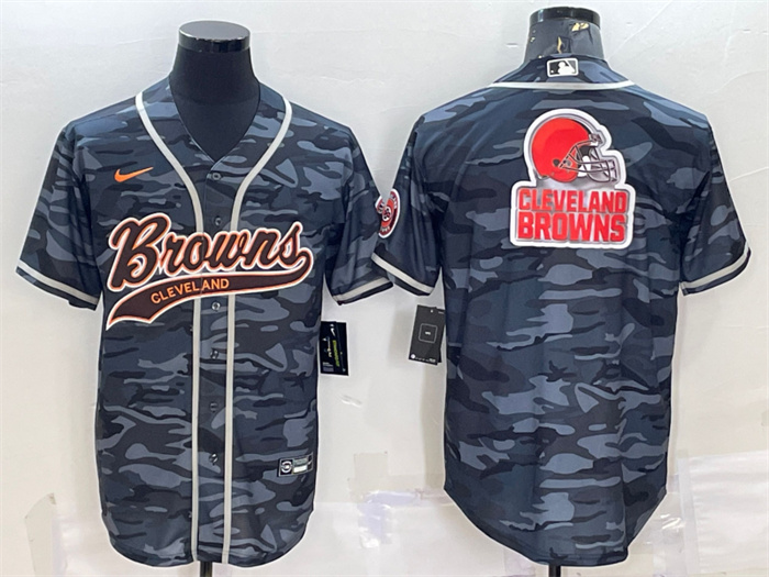 Men's Cleveland Browns Grey Camo Team Big Logo With Patch Cool Base Stitched Baseball Jersey Men's Cleveland Browns Grey Camo Team Big Logo With Patch Cool Base Stitched Baseball Jersey