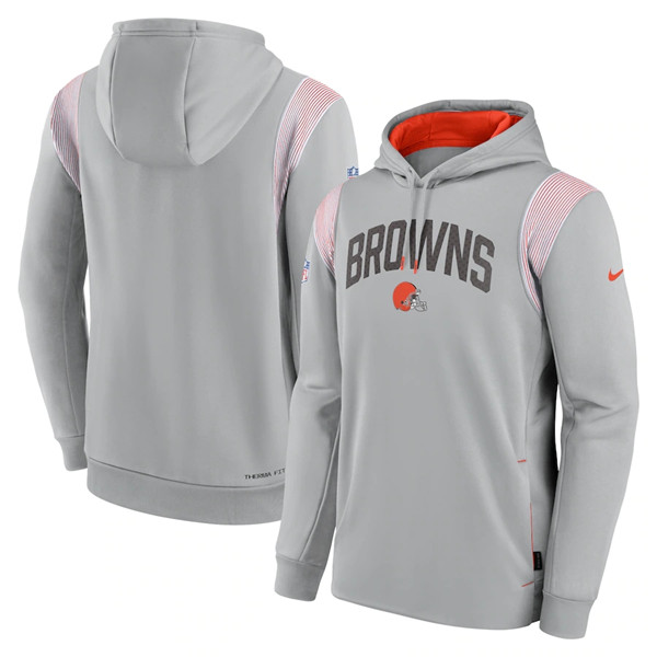 Men's Cleveland Browns Grey Sideline Stack Performance Pullover Hoodie 001 Men's Cleveland Browns Grey Sideline Stack Performance Pullover Hoodie 001