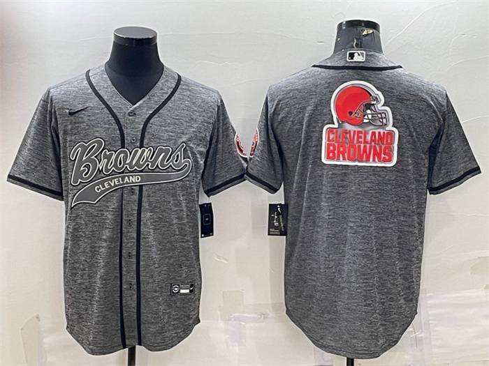 Men's Cleveland Browns Grey Team Big Logo With Patch Cool Base Stitched Baseball Jersey Men's Cleveland Browns Grey Team Big Logo With Patch Cool Base Stitched Baseball Jersey