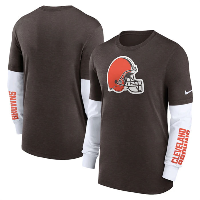 Men's Cleveland Browns Heather Brown Slub Fashion Long Sleeve T-Shirt Men's Cleveland Browns Heather Brown Slub Fashion Long Sleeve T-Shirt