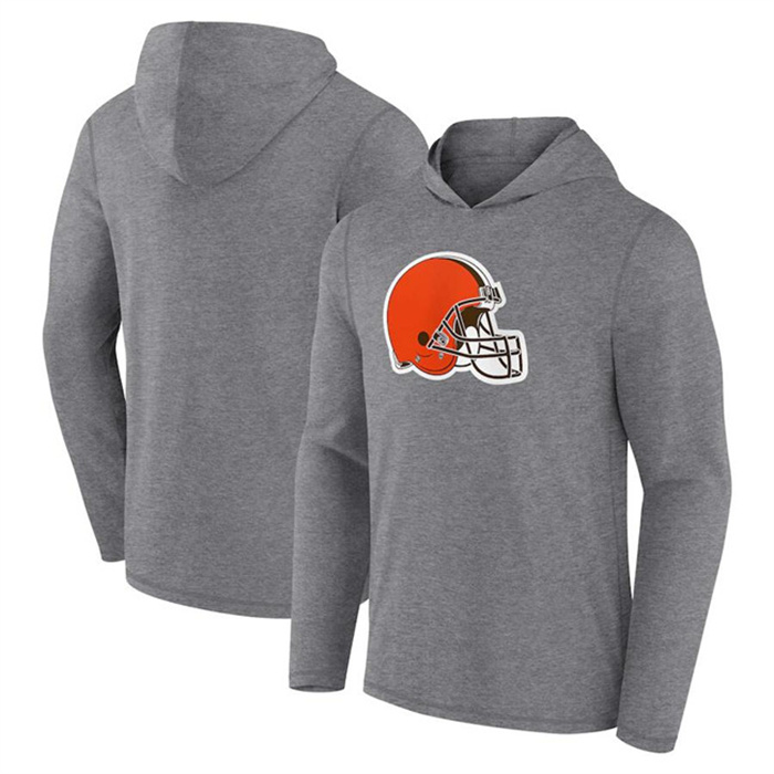 Men's Cleveland Browns Heather Gray Primary Logo Long Sleeve Hoodie T-Shirt Men's Cleveland Browns Heather Gray Primary Logo Long Sleeve Hoodie T-Shirt