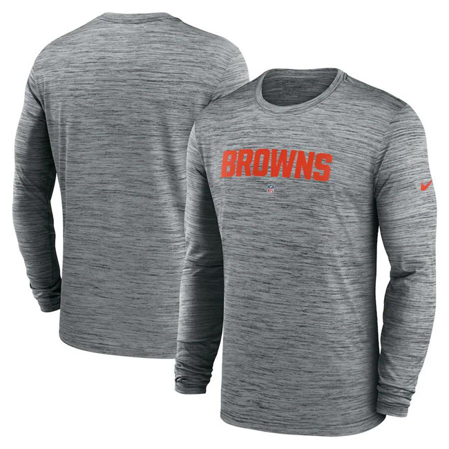 Men's Cleveland Browns Heather Gray Sideline Team Velocity Performance Long Sleeve T-Shirt Men's Cleveland Browns Heather Gray Sideline Team Velocity Performance Long Sleeve T-Shirt