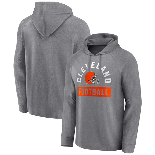 Men's Cleveland Browns Heathered Gray No Time Off Raglan Pullover Hoodie Men's Cleveland Browns Heathered Gray No Time Off Raglan Pullover Hoodie
