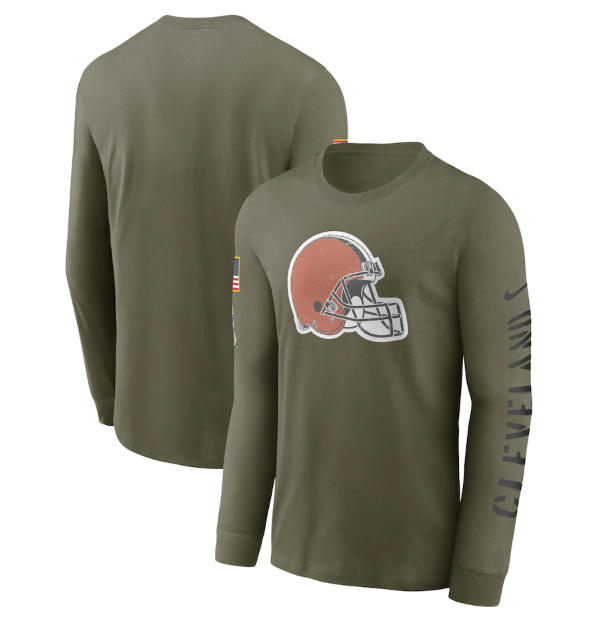 Men's Cleveland Browns Olive 2022 Salute To Service Long Sleeve T-Shirt Men's Cleveland Browns Olive 2022 Salute To Service Long Sleeve T-Shirt