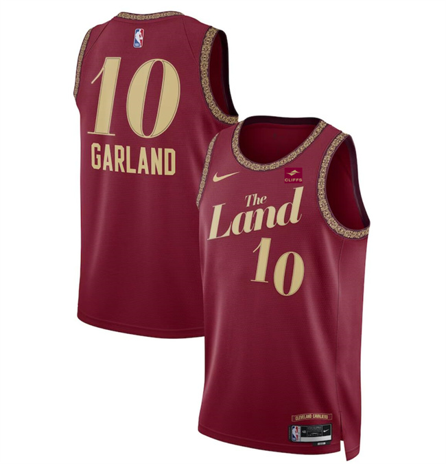 Men's Cleveland Cavaliers #10 Darius Garland Wine 2023 24 City Edition Stitched Jersey Men's Cleveland Cavaliers #10 Darius Garland Wine 2023 24 City Edition Stitched Jersey