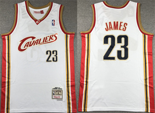 Men's Cleveland Cavaliers #23 LeBron James White 2003-04 Throwback Stitched Jersey Men's Cleveland Cavaliers #23 LeBron James White 2003-04 Throwback Stitched Jersey