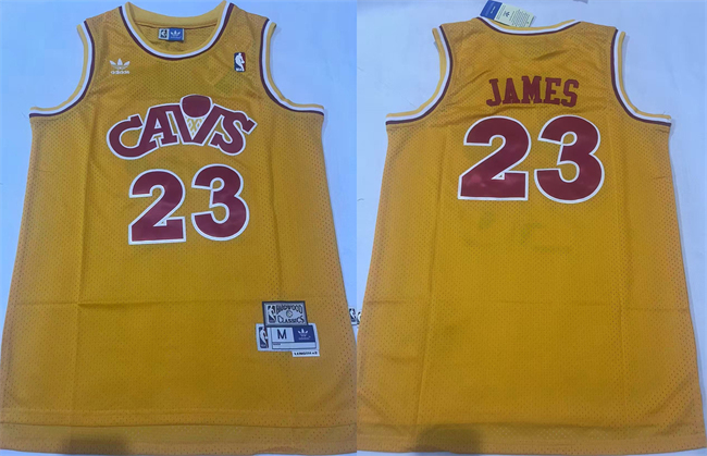 Men's Cleveland Cavaliers #23 LeBron James Yellow Throwback Stitched Jersey Men's Cleveland Cavaliers #23 LeBron James Yellow Throwback Stitched Jersey