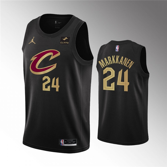 Men's Cleveland Cavaliers #24 Lauri Markkanen Black Statement Edition Stitched Basketball Jersey Men's Cleveland Cavaliers #24 Lauri Markkanen Black Statement Edition Stitched Basketball Jersey
