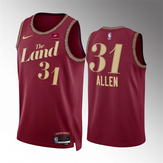 Men's Cleveland Cavaliers #31 Jarrett Allen Wine 2023 24 City Edition Stitched Jersey Men's Cleveland Cavaliers #31 Jarrett Allen Wine 2023 24 City Edition Stitched Jersey