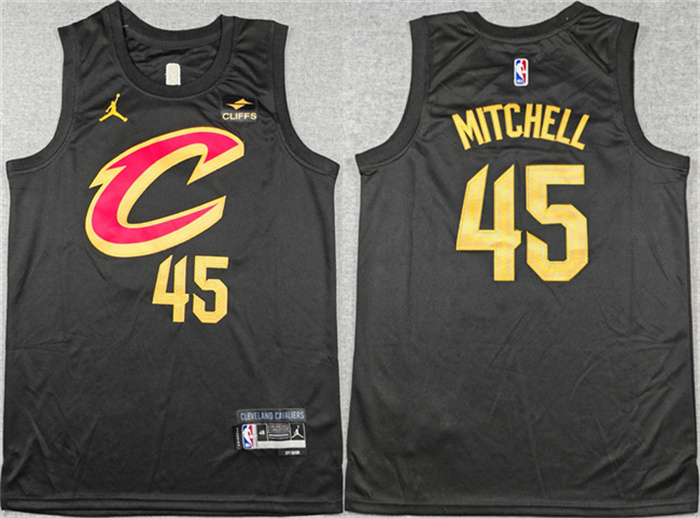 Men's Cleveland Cavaliers #45 Donovan Mitchell Black Statement Edition Stitched Jersey Men's Cleveland Cavaliers #45 Donovan Mitchell Black Statement Edition Stitched Jersey