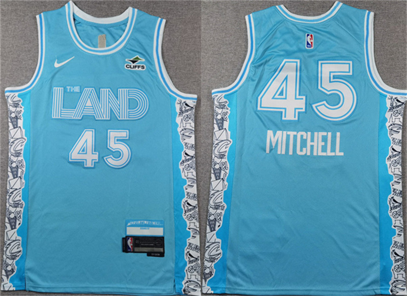 Men's Cleveland Cavaliers #45 Donovan Mitchell Light Blue 2024-25 City Edition Stitched Jersey Men's Cleveland Cavaliers #45 Donovan Mitchell Light Blue 2024-25 City Edition Stitched Jersey