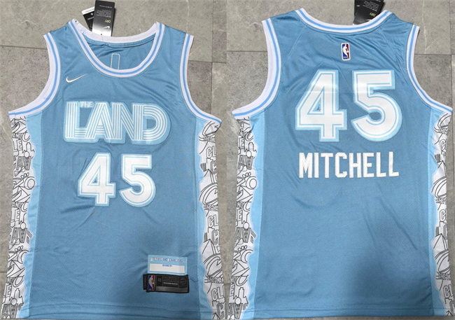 Men's Cleveland Cavaliers #45 Donovan Mitchell Light Blue 2024 City Edition Stitched Jersey Men's Cleveland Cavaliers #45 Donovan Mitchell Light Blue 2024 City Edition Stitched Jersey