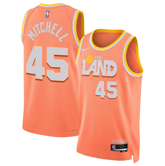 Men's Cleveland Cavaliers #45 Donovan Mitchell Orange 2025 26 City Edition Stitched Jersey Men's Cleveland Cavaliers #45 Donovan Mitchell Orange 2025 26 City Edition Stitched Jersey