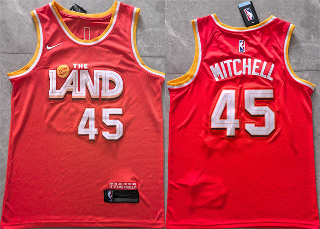 Men's Cleveland Cavaliers #45 Donovan Mitchell Orange 2025-26 CityEdition Stitched Jersey Men's Cleveland Cavaliers #45 Donovan Mitchell Orange 2025-26 CityEdition Stitched Jersey