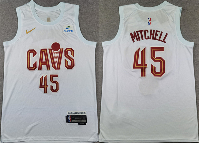 Men's Cleveland Cavaliers #45 Donovan Mitchell White Association Edition Stitched Jersey Men's Cleveland Cavaliers #45 Donovan Mitchell White Association Edition Stitched Jersey
