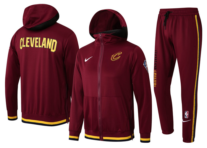 Men's Cleveland Cavaliers 75th Anniversary Burgundy Performance Showtime Full-Zip Hoodie Jacket And Pants Suit Men's Cleveland Cavaliers 75th Anniversary Burgundy Performance Showtime Full-Zip Hoodie Jacket And Pants Suit