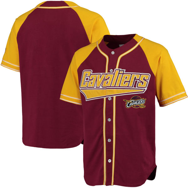 Men's Cleveland Cavaliers Blank Starter Burgundy Gold Baseball Jersey Men's Cleveland Cavaliers Blank Starter Burgundy Gold Baseball Jersey