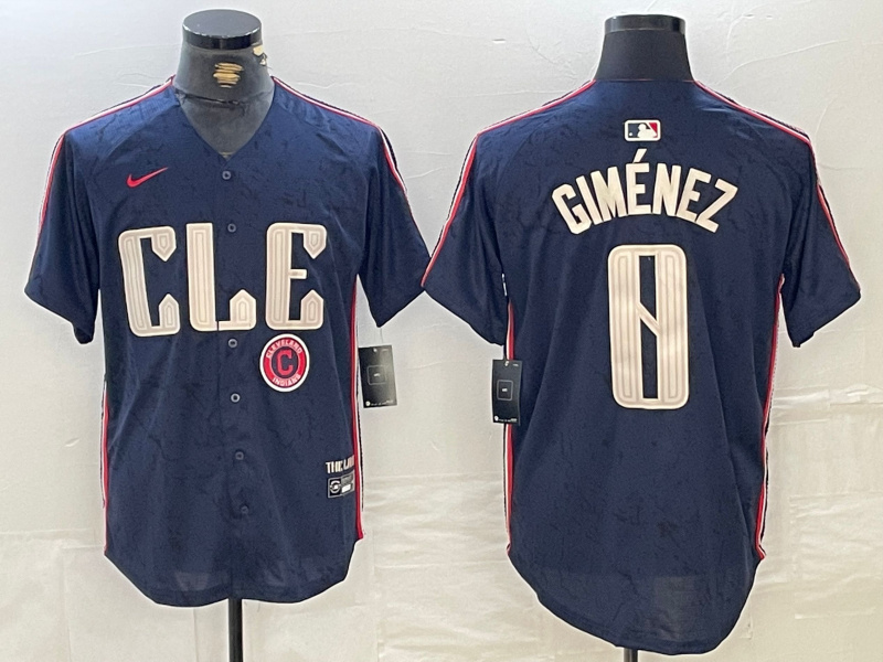 Men's Cleveland Guardians #0 Andrés Giménez Navy 2024 City Connect Limited Stitched jerseys 1