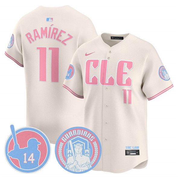 Men's Cleveland Guardians #11 José Ramírez Cream Bubblegum Pink 2025 Vapor Limited Stitched Baseball Jersey Men's Cleveland Guardians #11 José Ramírez Cream Bubblegum Pink 2025 Vapor Limited Stitched Baseball Jersey