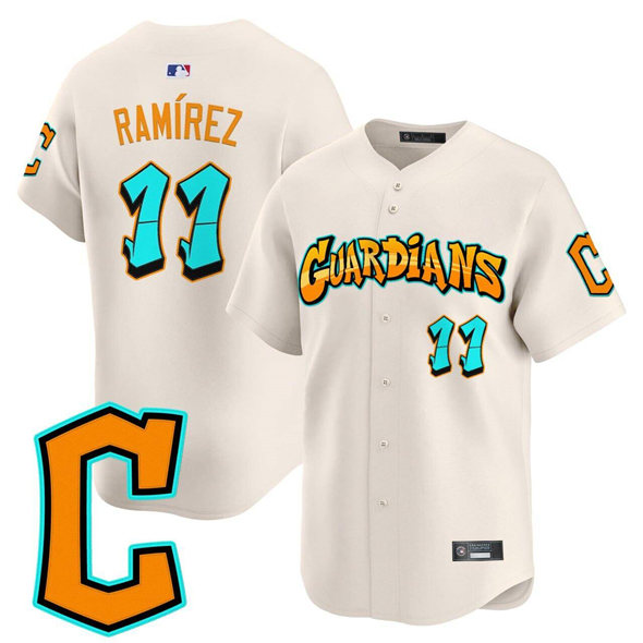 Men's Cleveland Guardians #11 José Ramírez Cream Graffiti Barrio Edition Vapor Limited Stitched Baseball Jersey Men's Cleveland Guardians #11 José Ramírez Cream Graffiti Barrio Edition Vapor Limited Stitched Baseball Jersey