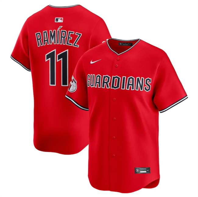 Men's Cleveland Guardians #11 Jose Ramirez Red Alternate Limited Stitched Baseball Jersey Men's Cleveland Guardians #11 Jose Ramirez Red Alternate Limited Stitched Baseball Jersey