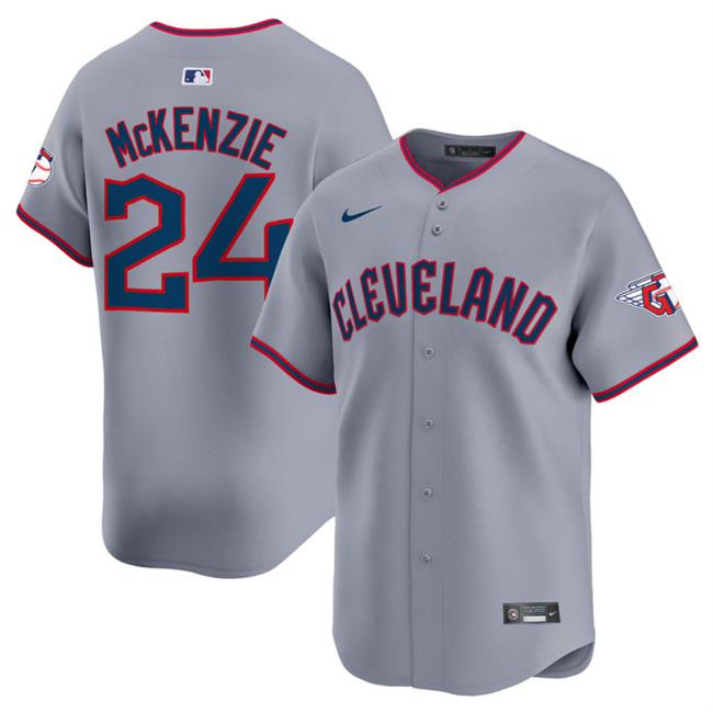Men's Cleveland Guardians #24 Triston McKenzie Grey 2025 Alternate Limited Stitched Baseball Jersey Men's Cleveland Guardians #24 Triston McKenzie Grey 2025 Alternate Limited Stitched Baseball Jersey