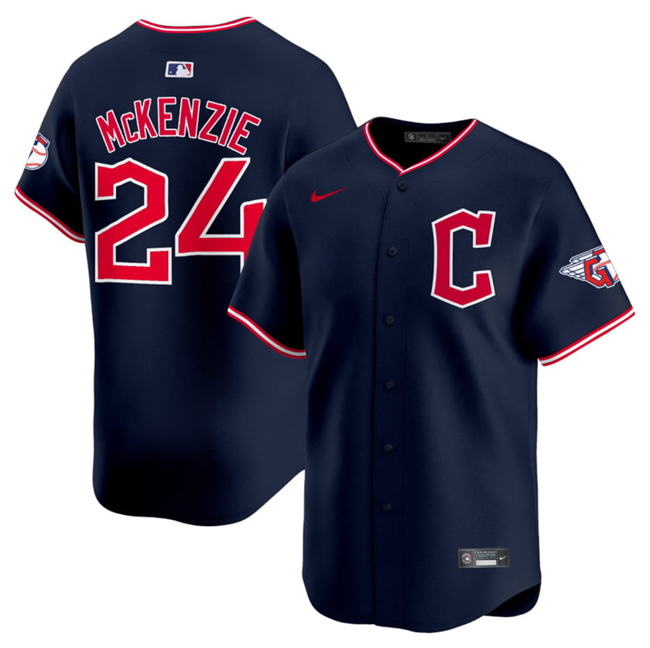 Men's Cleveland Guardians #24 Triston McKenzie Navy 2025 Alternate Limited Stitched Baseball Jersey Men's Cleveland Guardians #24 Triston McKenzie Navy 2025 Alternate Limited Stitched Baseball Jersey