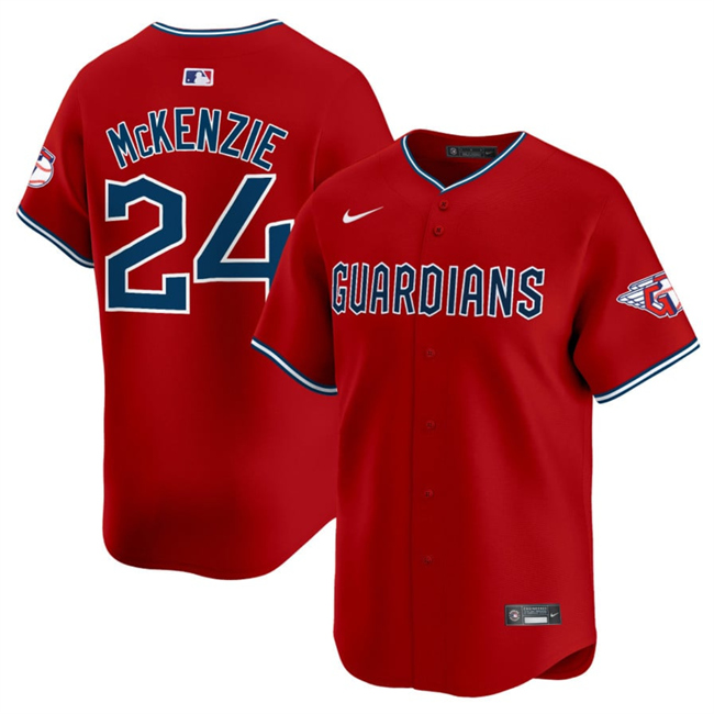Men's Cleveland Guardians #24 Triston McKenzie Red Alternate Limited Stitched Baseball Jersey Men's Cleveland Guardians #24 Triston McKenzie Red Alternate Limited Stitched Baseball Jersey