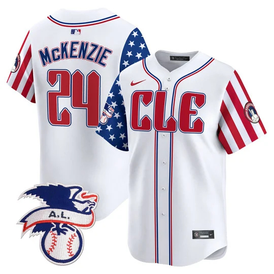 Men's Cleveland Guardians #24 Triston McKenzie White 2024 Fourth Of July Vapor Premier Limited Stitched Baseball Jersey Men's Cleveland Guardians #24 Triston McKenzie White 2024 Fourth Of July Vapor Premier Limited Stitched Baseball Jersey