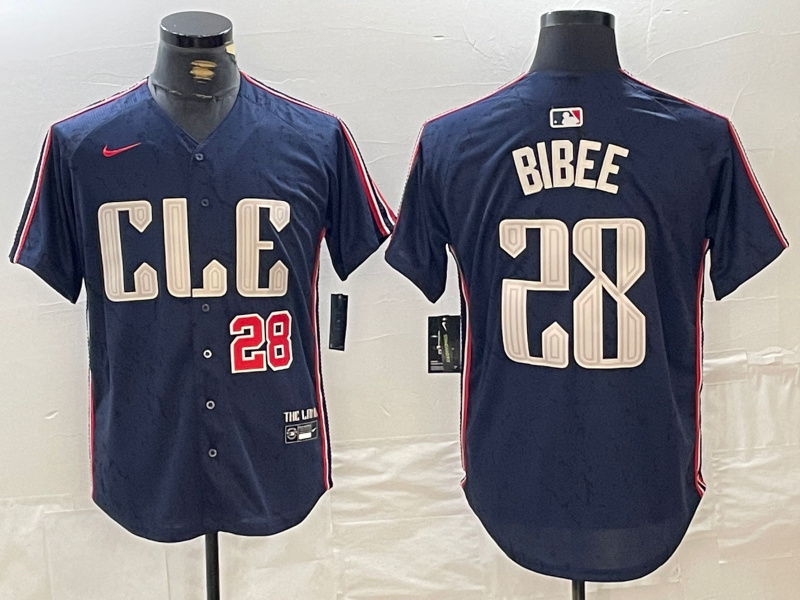 Men's Cleveland Guardians #28 Tanner Bibee Navy 2024 City Connect Limited Stitched jerseys 1