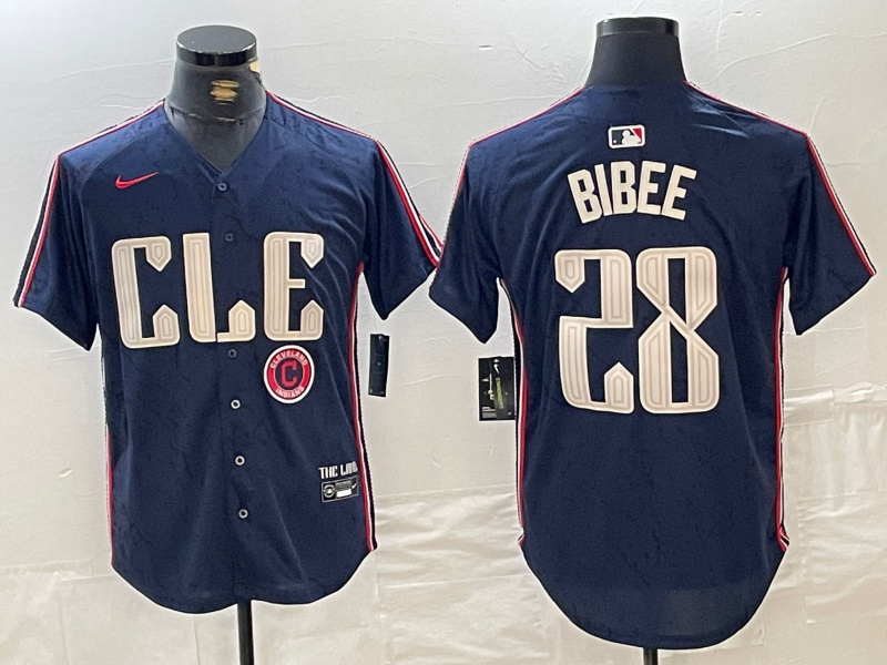 Men's Cleveland Guardians #28 Tanner Bibee Navy 2024 City Connect Limited Stitched jerseys 2