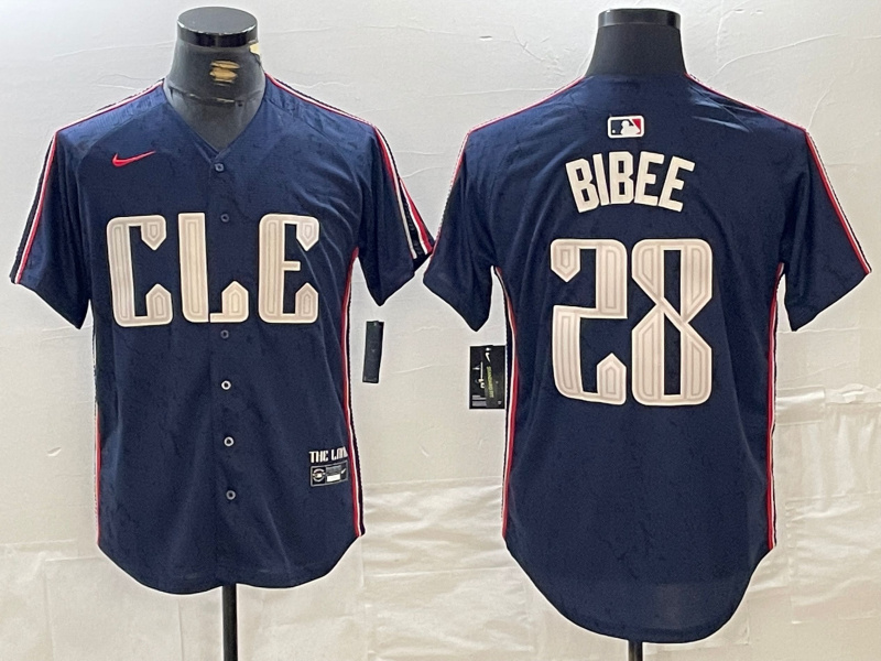 Men's Cleveland Guardians #28 Tanner Bibee Navy 2024 City Connect Limited Stitched jerseys 4