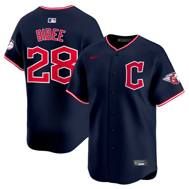 Men's Cleveland Guardians #28 Tanner Bibee Navy 2025 Alternate Limited Stitched Baseball Jersey