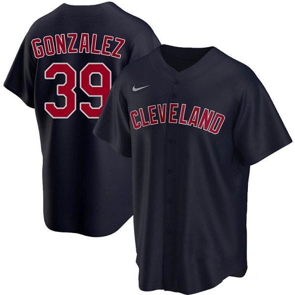 Men's Cleveland Guardians #39 Oscar González Navy Cool Base Stitched Jersey