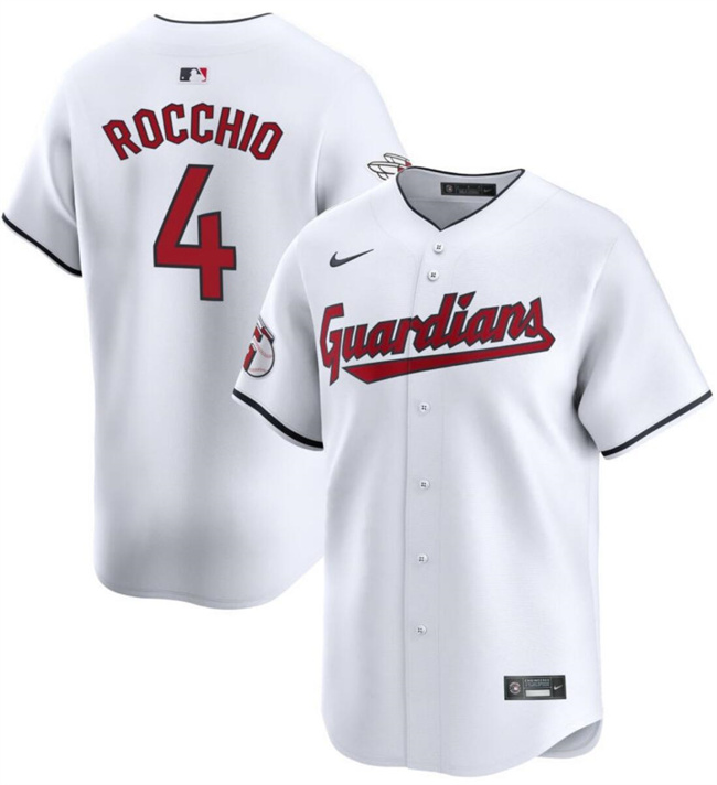 Men's Cleveland Guardians #4 Brayan Rocchio White Cool Base Stitched Baseball Jersey Men's Cleveland Guardians #4 Brayan Rocchio White Cool Base Stitched Baseball Jersey