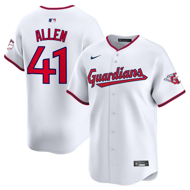 Men's Cleveland Guardians #41 Carlos Santana White Home Limited Stitched Baseball Jersey Men's Cleveland Guardians #41 Carlos Santana White Home Limited Stitched Baseball Jersey