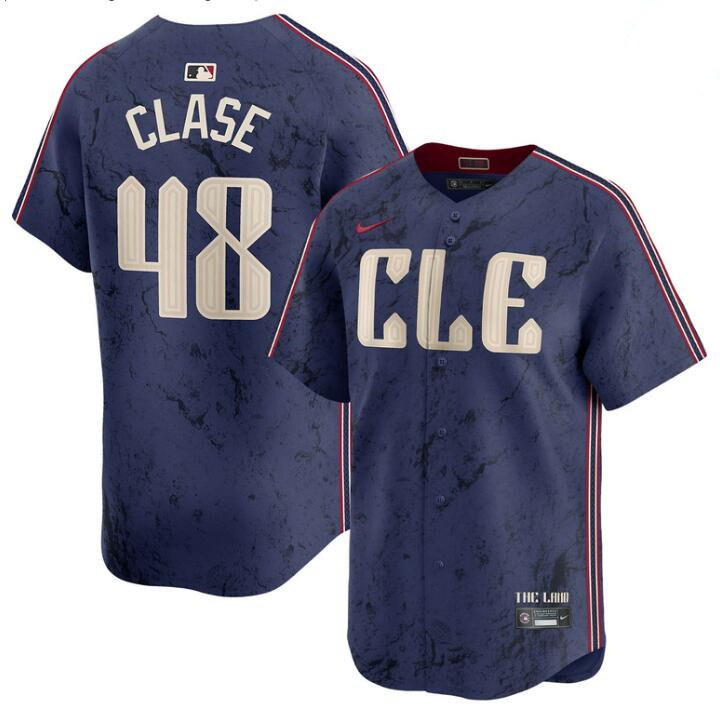Men's Cleveland Guardians #48 Emmanuel Clase Navy 2024 City Connect Limited Stitched Baseball Jersey Men's Cleveland Guardians #48 Emmanuel Clase Navy 2024 City Connect Limited Stitched Baseball Jersey