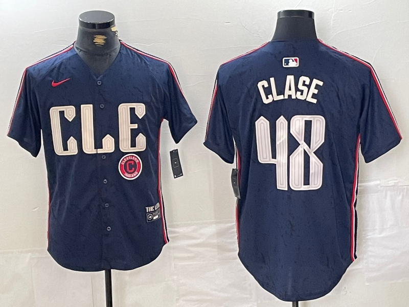 Men's Cleveland Guardians #48 Emmanuel Clase Navy 2024 City Connect Limited Stitched Baseball Jersey 2 Men's Cleveland Guardians #48 Emmanuel Clase Navy 2024 City Connect Limited Stitched Baseball Jersey 2