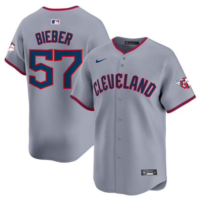 Men's Cleveland Guardians #57 Shane Bieber Grey 2025 Alternate Limited Stitched Baseball Jersey