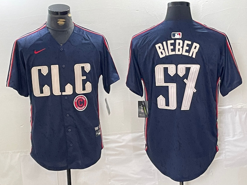 Men's Cleveland Guardians #57 Shane Bieber Navy 2024 City Connect Limited Stitched Baseball Jersey 1 Men's Cleveland Guardians #57 Shane Bieber Navy 2024 City Connect Limited Stitched Baseball Jersey 1
